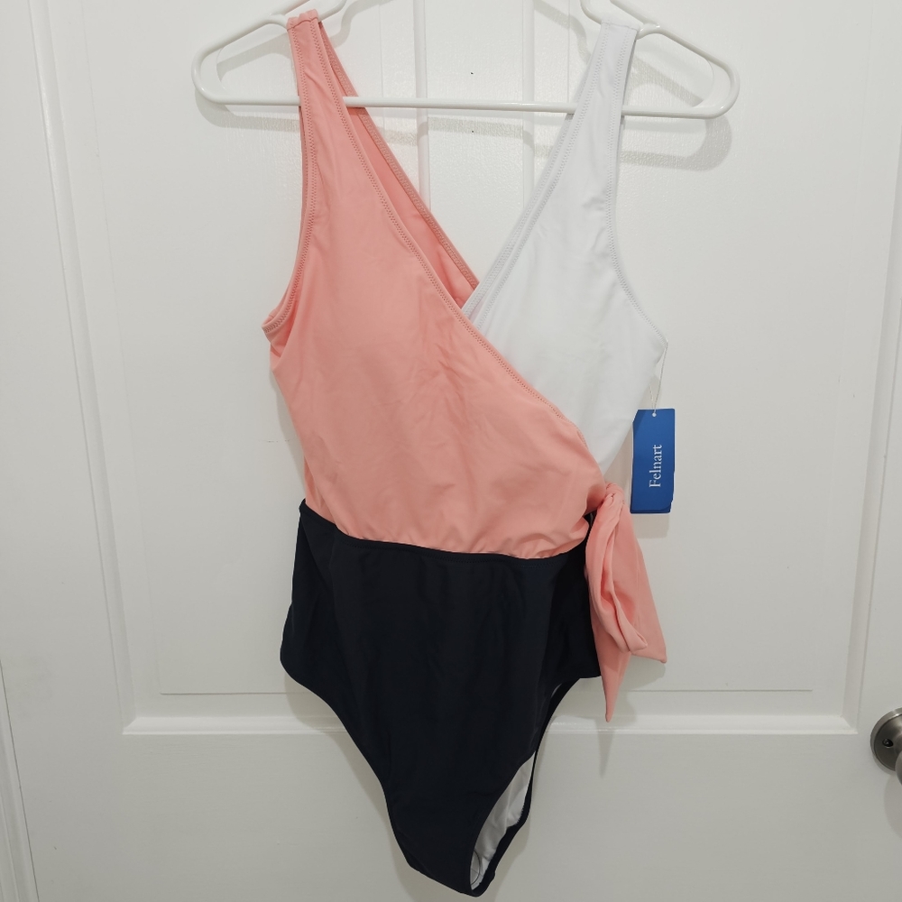 Felnart V Neck Color Block Wrap One Piece Swimsuit Size L - Picture 5 of 10